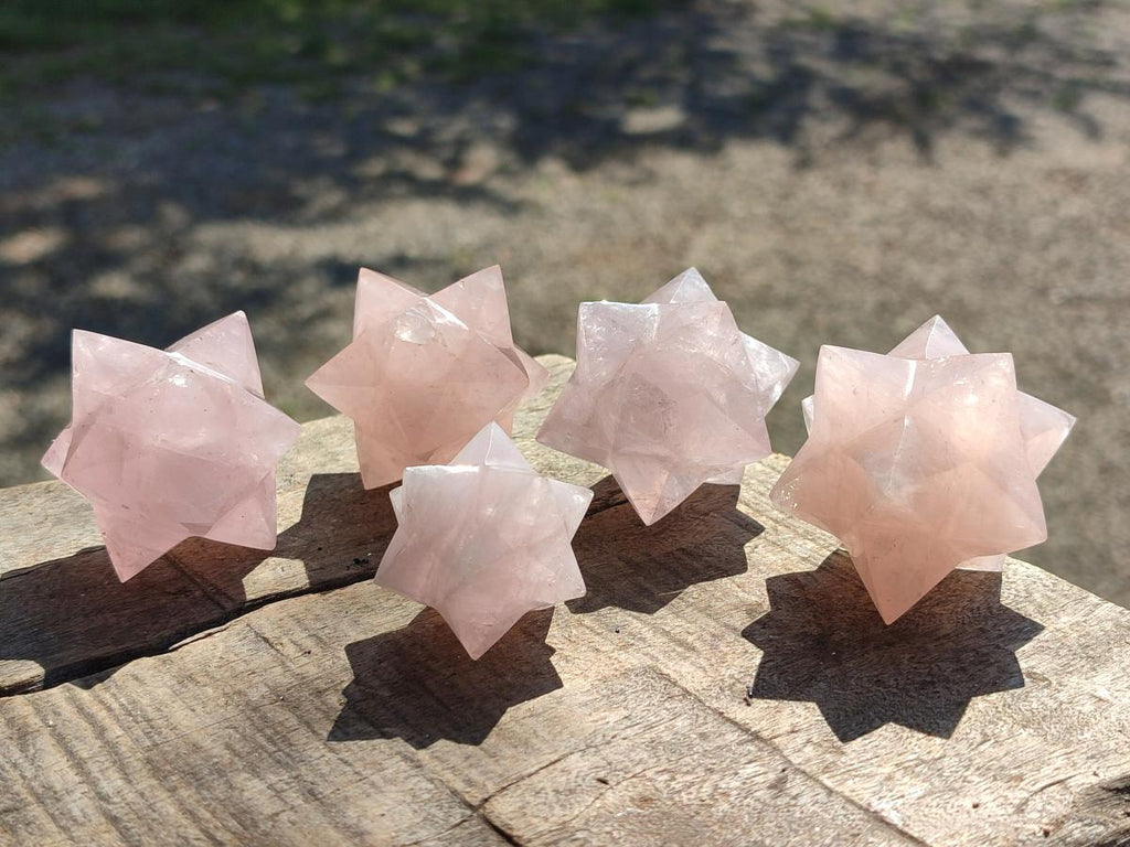 Hand Made Gemmy Rose Quartz Merkabahs x 5 From Madagascar
