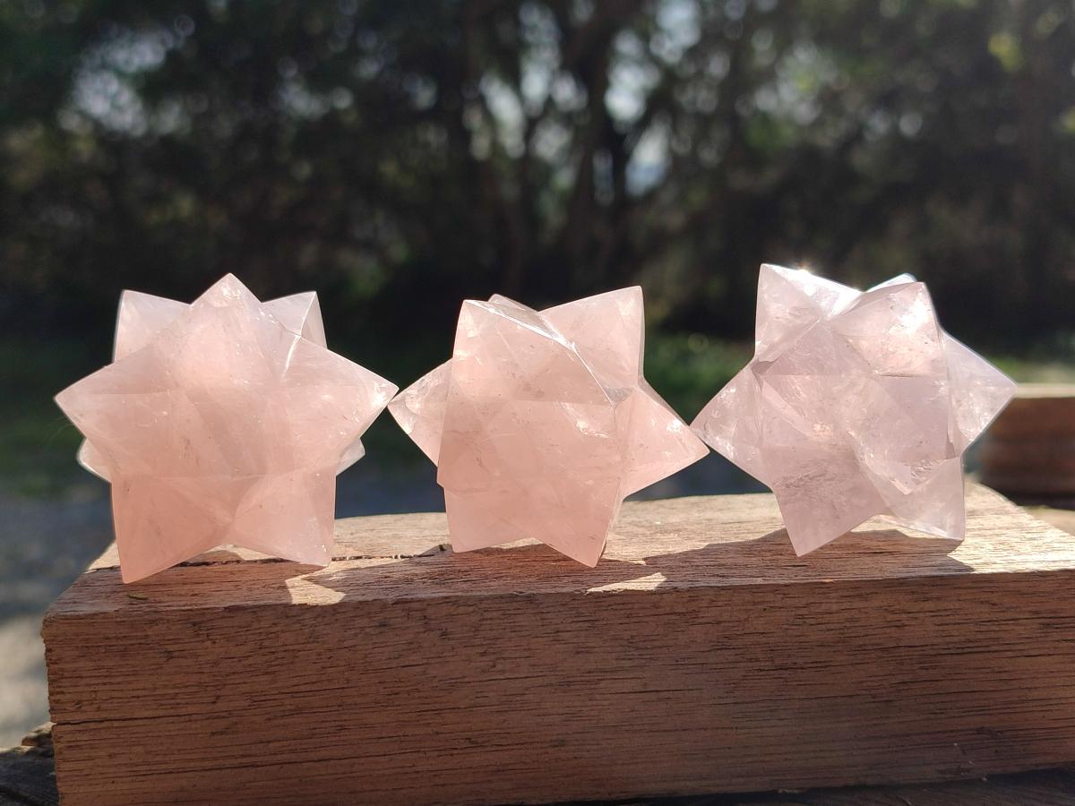 Hand Made Gemmy Rose Quartz Merkabahs x 5 From Madagascar