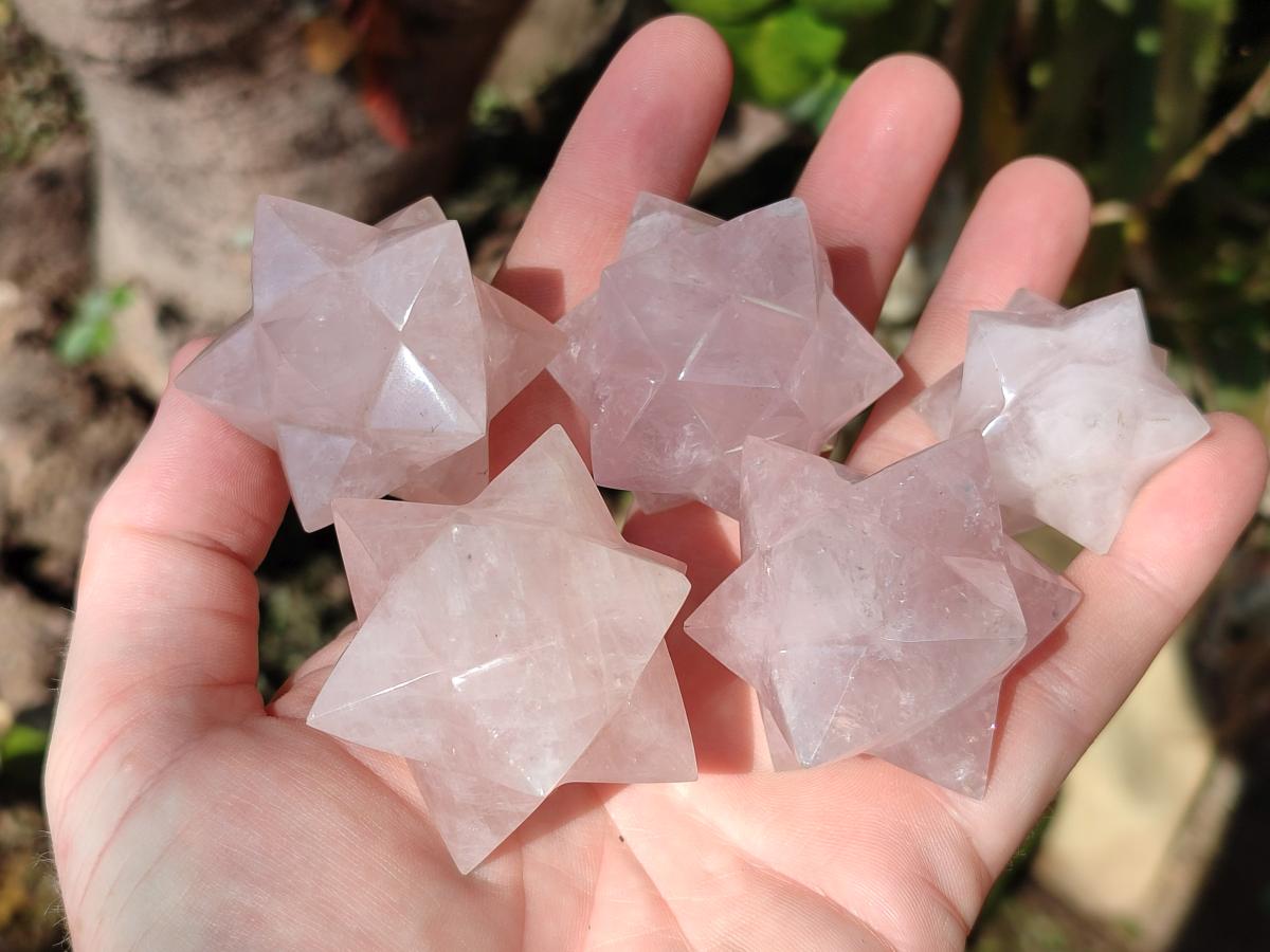 Hand Made Gemmy Rose Quartz Merkabahs x 5 From Madagascar