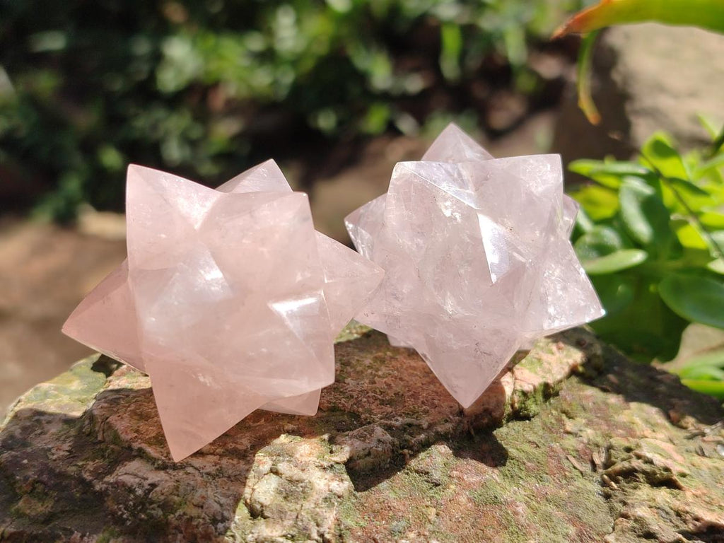 Hand Made Gemmy Rose Quartz Merkabahs x 5 From Madagascar