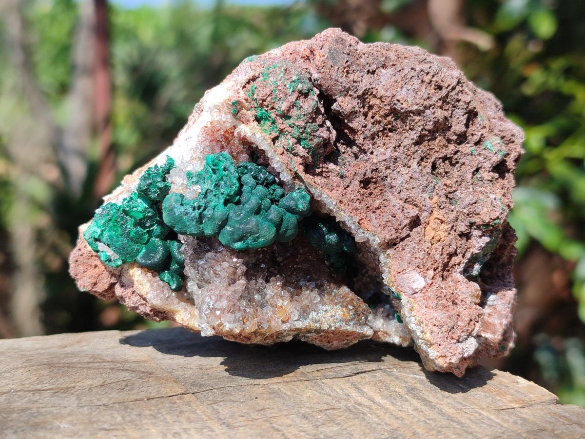 Natural Ball Malachite Specimens Coated with Drusy Quartz on Dolomite x 3 From Mindingi Mine, Kambove, Congo