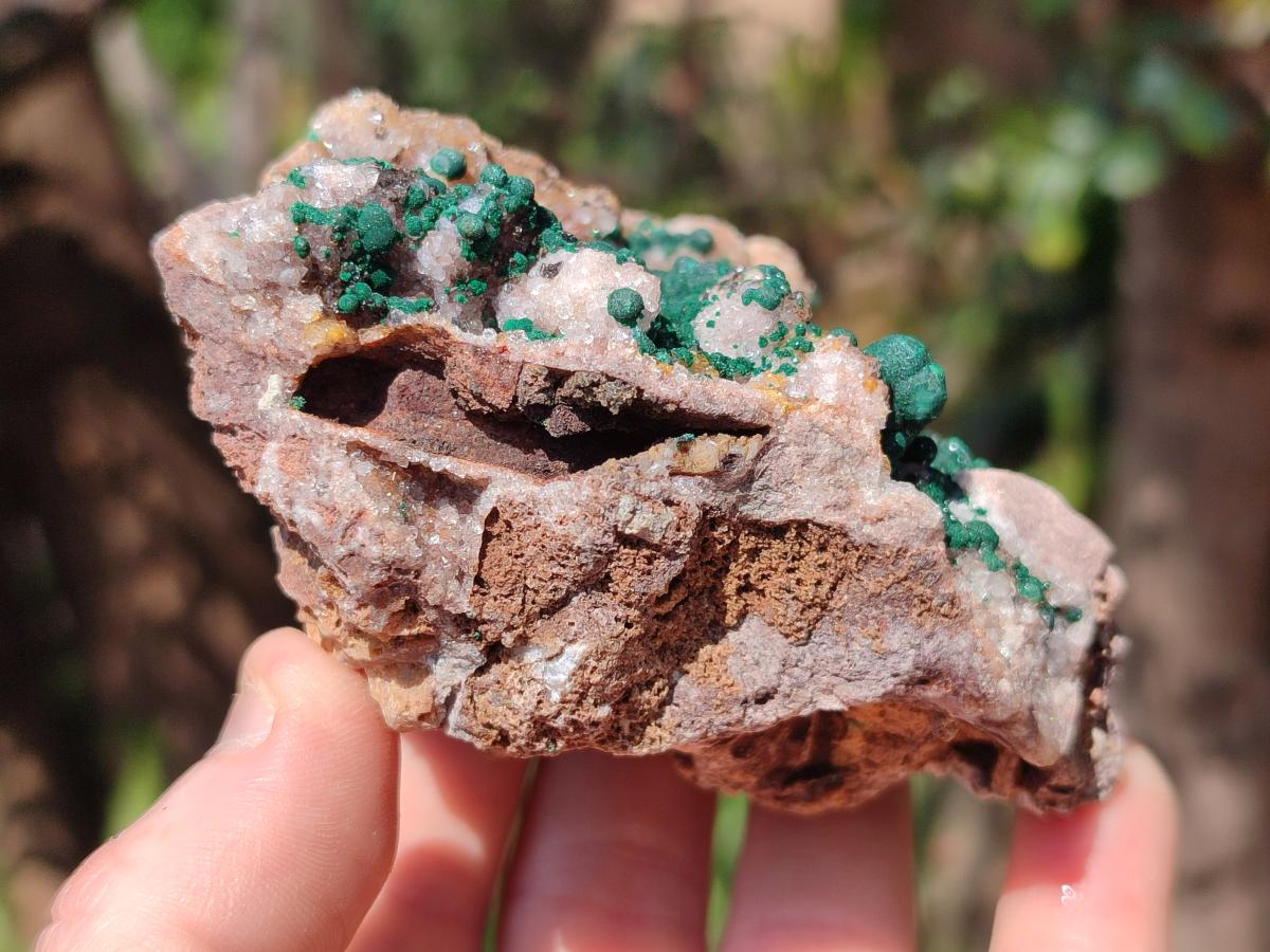 Natural Ball Malachite Specimens Coated with Drusy Quartz on Dolomite x 3 From Mindingi Mine, Kambove, Congo