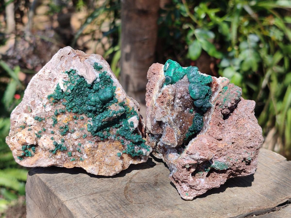 Natural Ball Malachite Specimens Coated with Drusy Quartz on Dolomite x 3 From Mindingi Mine, Kambove, Congo