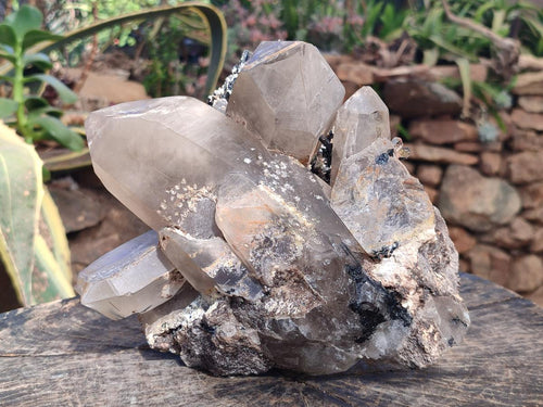 Natural Large Smokey Quartz Cluster with Black Tourmaline and Hyalite Opal x 1 From Erongo, Namibia