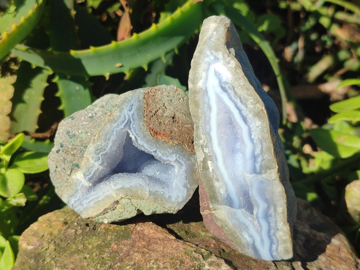 Polished One Side Blue Lace Agate Geodes x 12 From Nsanje, Malawi