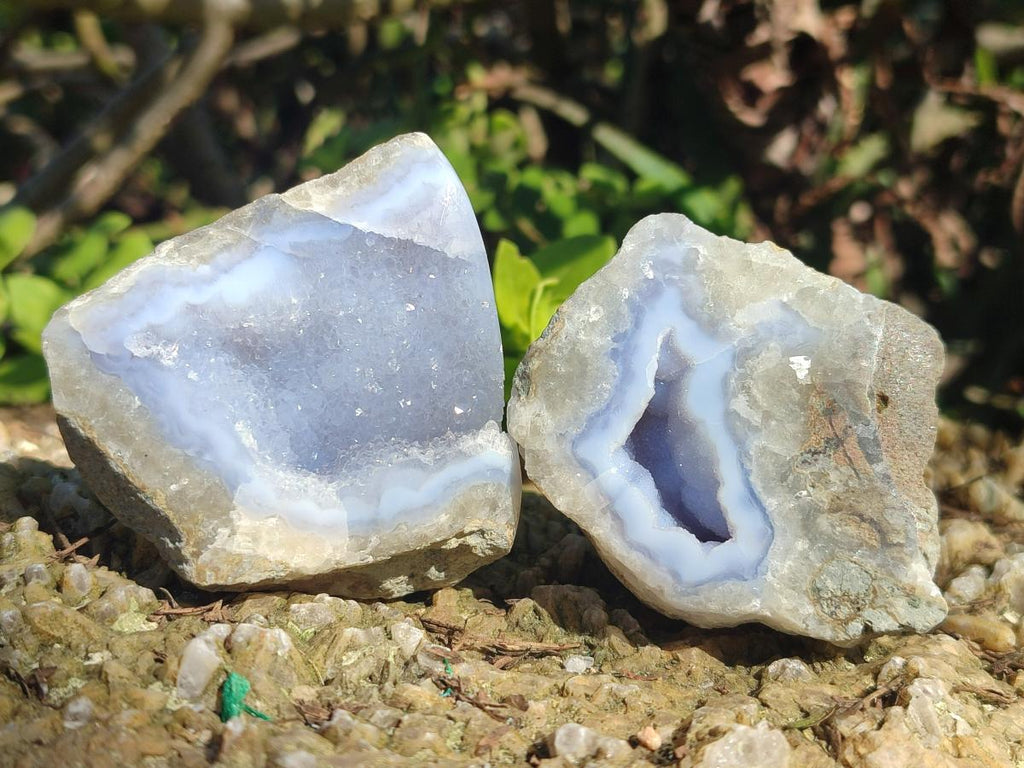 Polished One Side Blue Lace Agate Geodes x 12 From Nsanje, Malawi