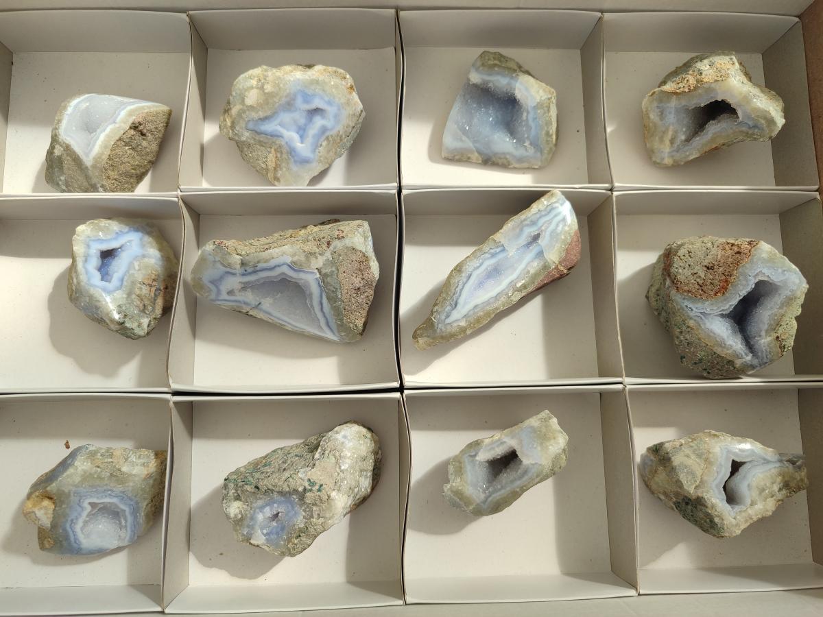 Polished One Side Blue Lace Agate Geodes x 12 From Nsanje, Malawi