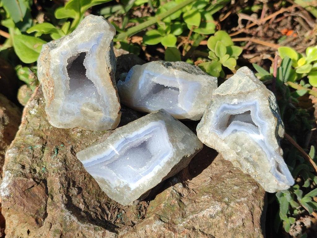 Polished One Side Blue Lace Agate Geodes x 12 From Nsanje, Malawi