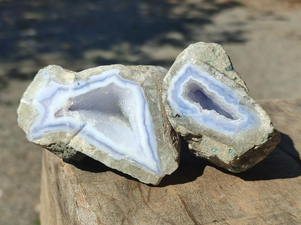 Polished One Side Blue Lace Agate Geodes x 12 From Nsanje, Malawi