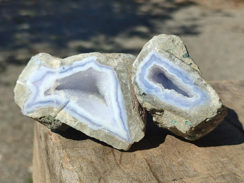 Polished One Side Blue Lace Agate Geodes x 12 From Nsanje, Malawi