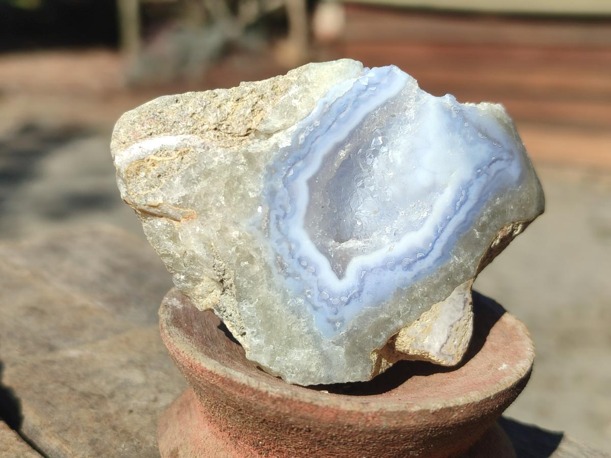 Polished One Side Blue Lace Agate Geodes x 12 From Nsanje, Malawi