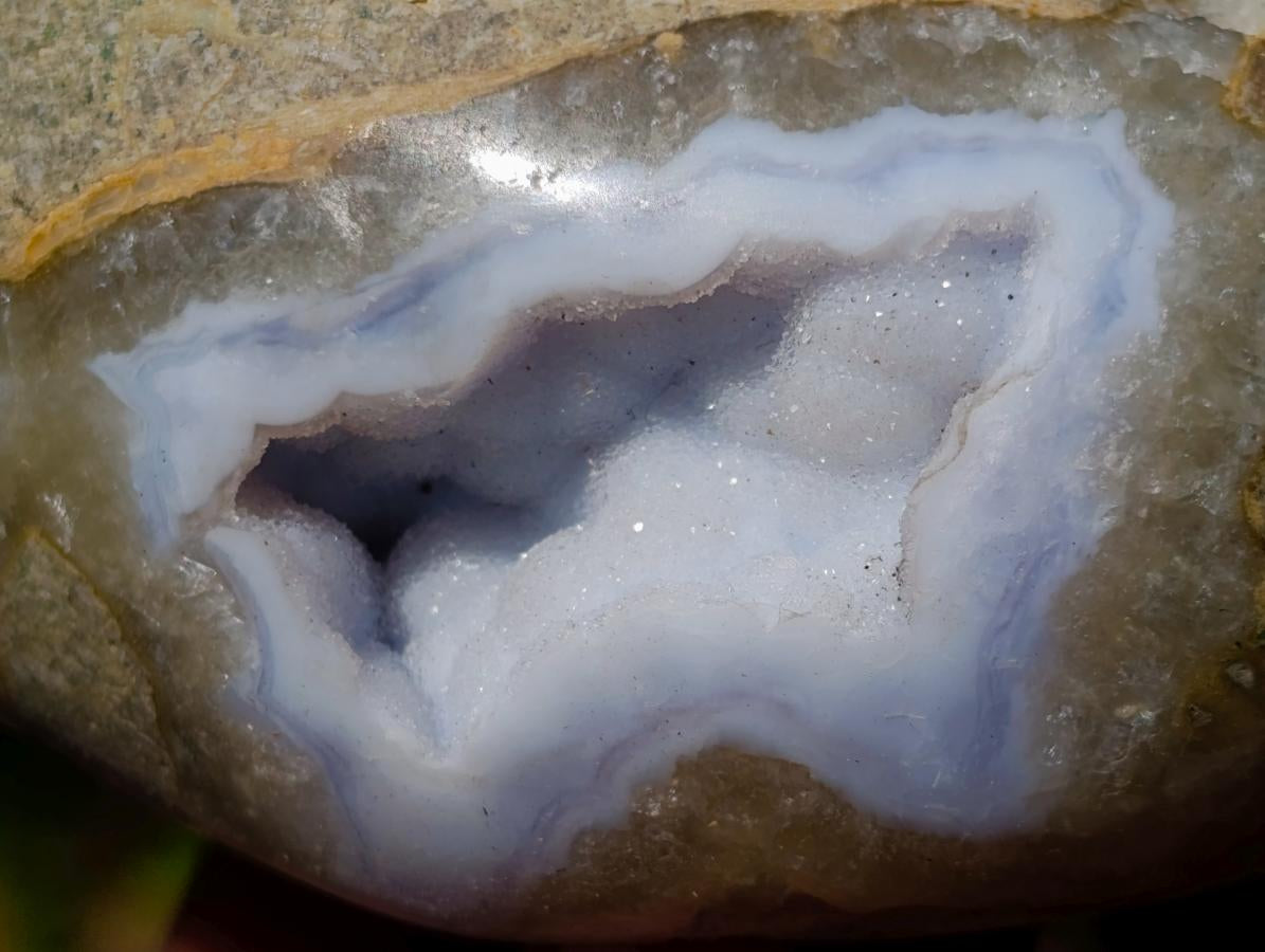 Polished and Natural Blue Lace Agate Standing Display Pieces x 3 From Nsanje, Malawi