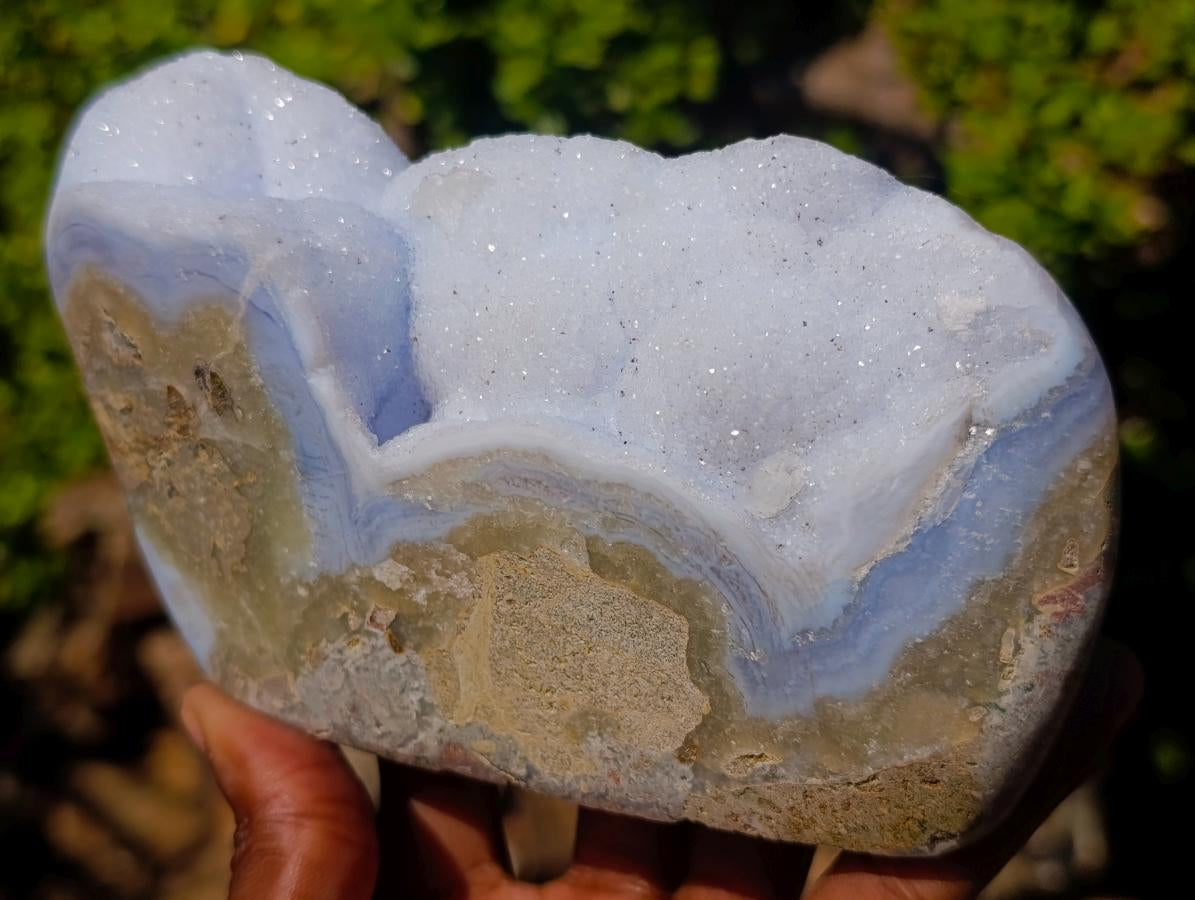 Polished and Natural Blue Lace Agate Standing Display Pieces x 3 From Nsanje, Malawi