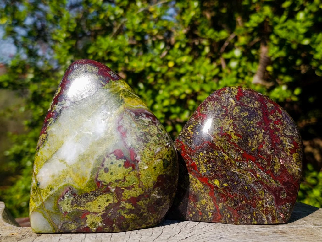 Polished Bastite Dragonsblood Stone Standing Display Pieces x 2 From Tshipise, South Africa