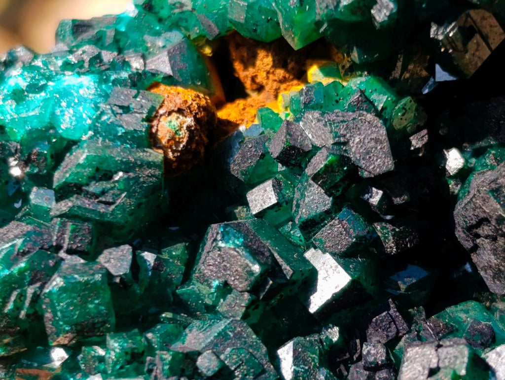 Natural Dioptase Specimens on Dolomite x 3 From Mashamba East Mine, Congo