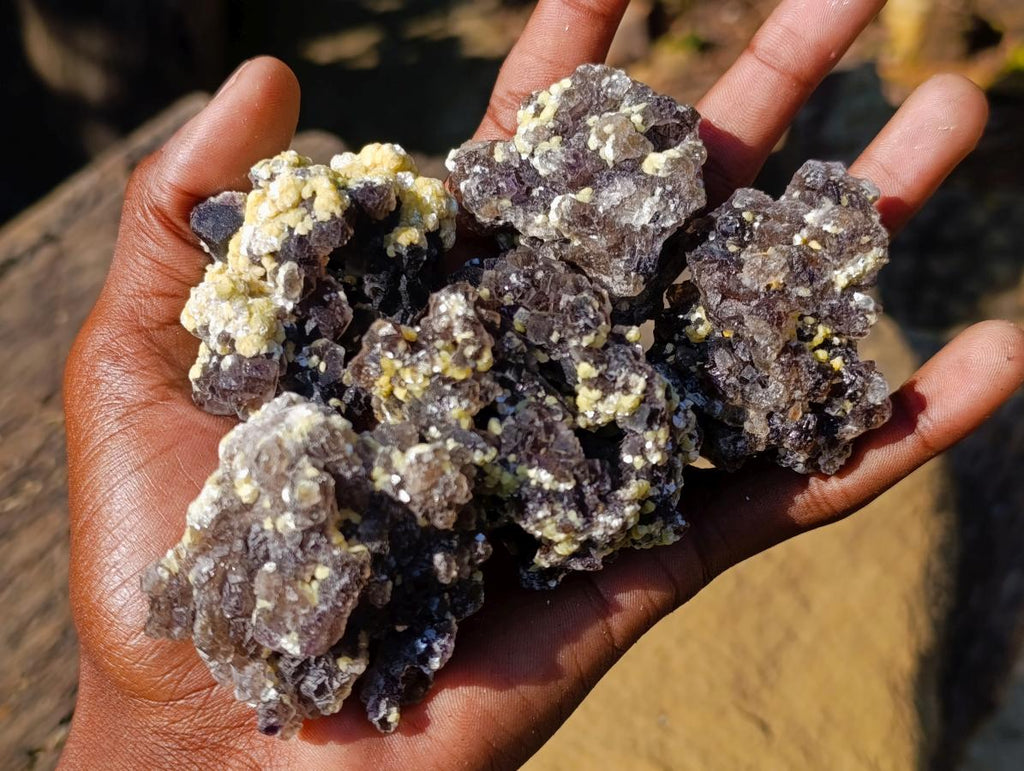 Natural Smokey Fluorite Specimens with Yellow Muscovite Mica x 12 From Erongo, Namibia