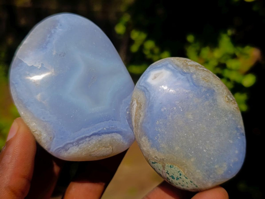 Polished and Natural Blue Lace Agate Free Forms x 12 From Nsanje, Malawi