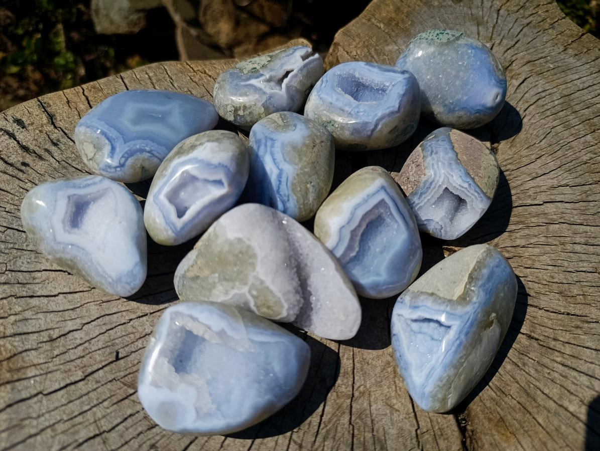 Polished and Natural Blue Lace Agate Free Forms x 12 From Nsanje, Malawi