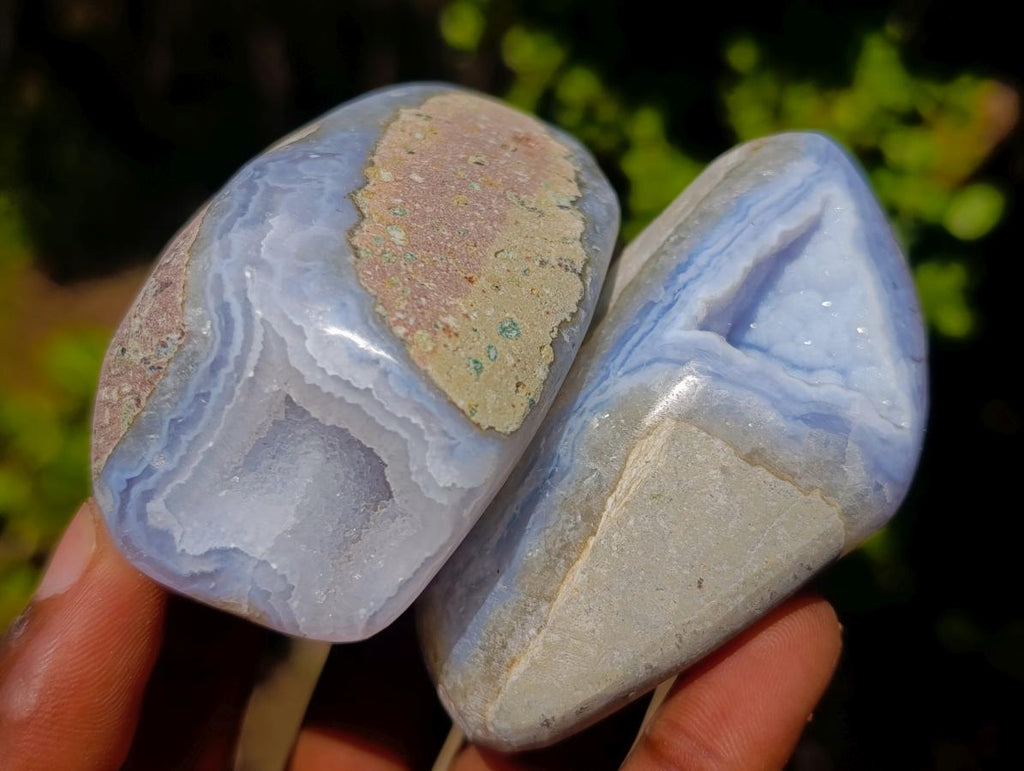 Polished and Natural Blue Lace Agate Free Forms x 12 From Nsanje, Malawi