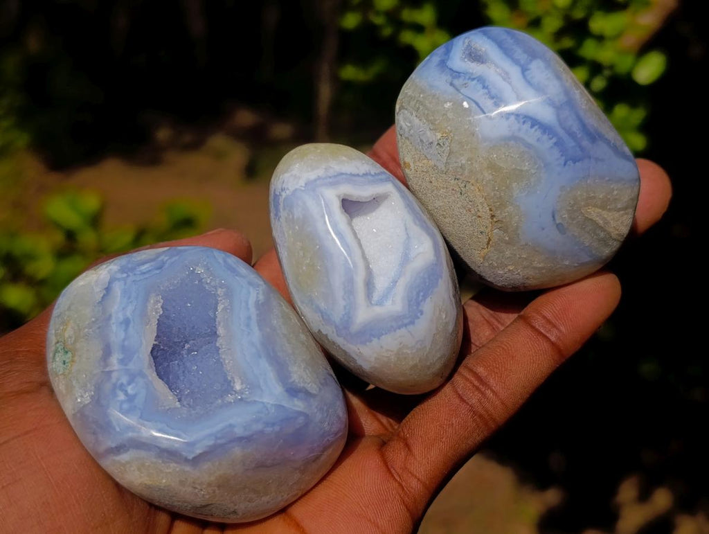 Polished and Natural Blue Lace Agate Free Forms x 12 From Nsanje, Malawi