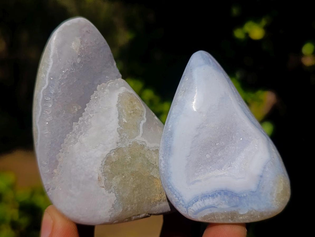 Polished and Natural Blue Lace Agate Free Forms x 12 From Nsanje, Malawi