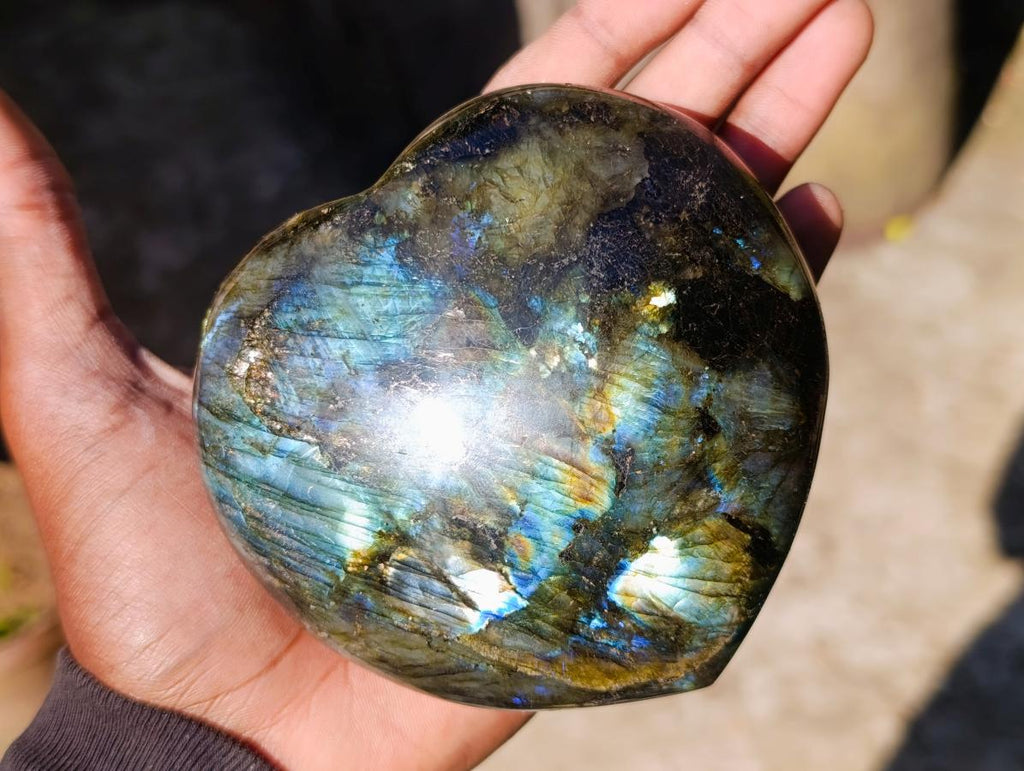 Polished Labradorite Hearts x 2 From Madagascar