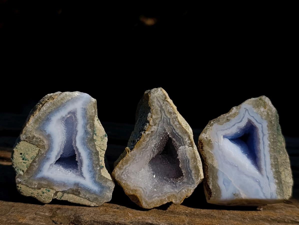 Polished One Side Blue Lace Agate Geodes x 24 From Nsanje, Malawi
