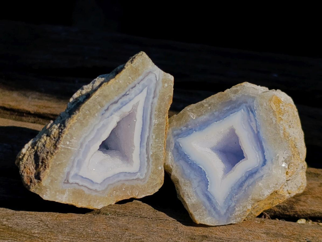 Polished One Side Blue Lace Agate Geodes x 24 From Nsanje, Malawi