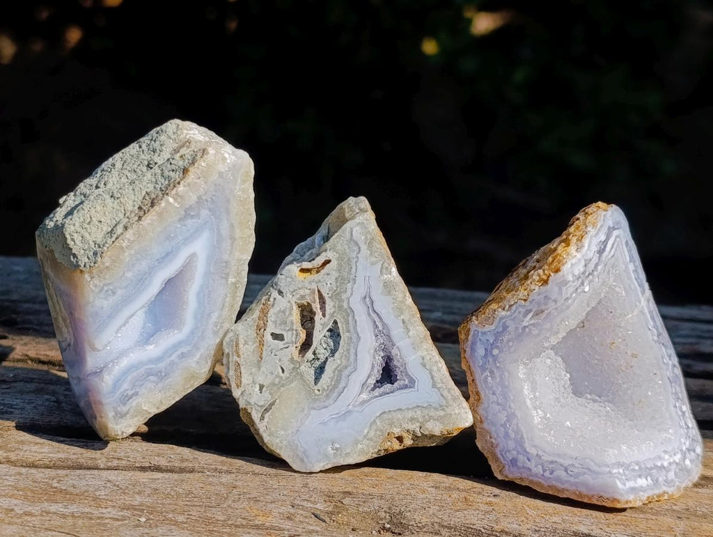 Polished One Side Blue Lace Agate Geodes x 24 From Nsanje, Malawi