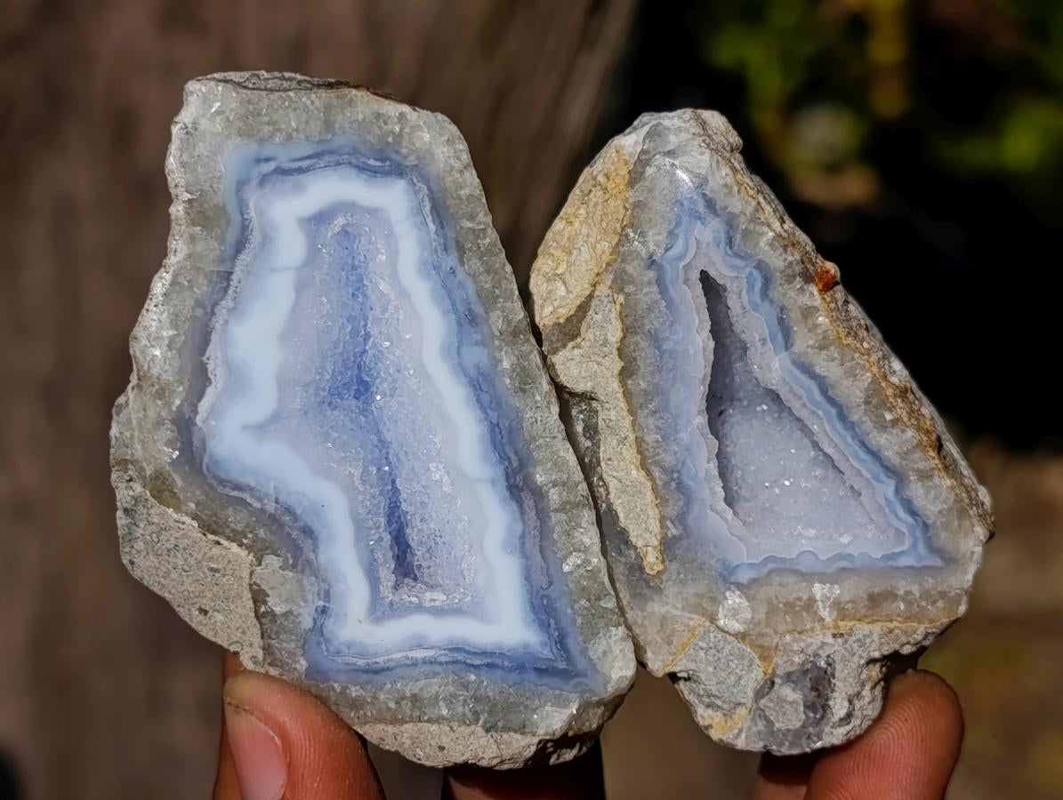 Polished One Side Blue Lace Agate Geodes x 24 From Nsanje, Malawi