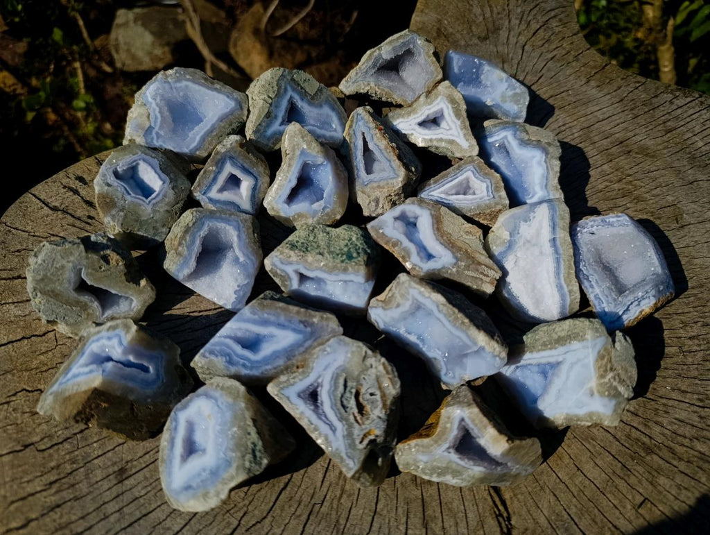 Polished One Side Blue Lace Agate Geodes x 24 From Nsanje, Malawi