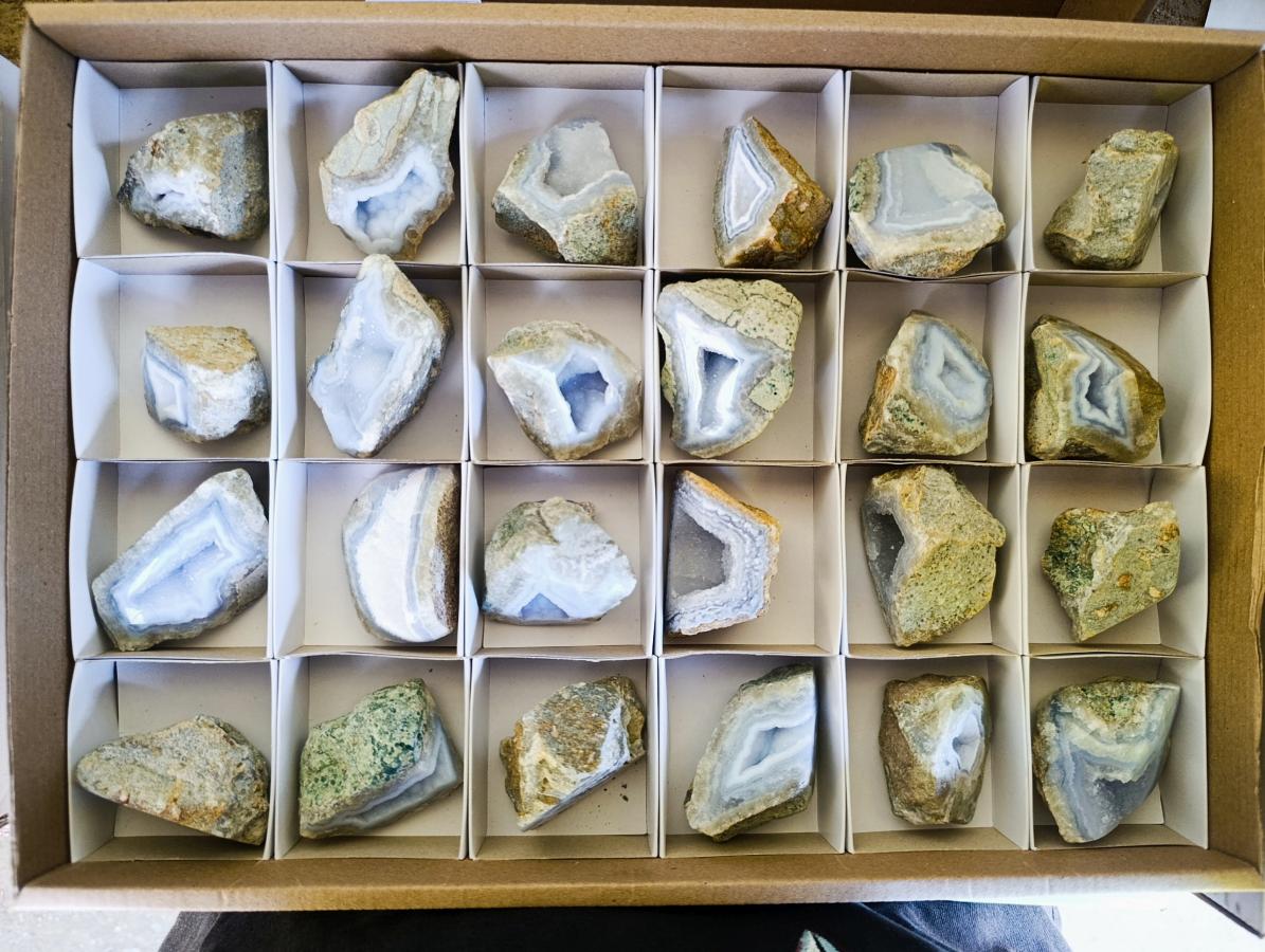 Polished One Side Blue Lace Agate Geodes x 24 From Nsanje, Malawi