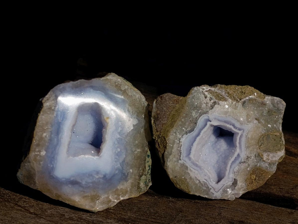Polished One Side Blue Lace Agate Geodes x 24 From Nsanje, Malawi