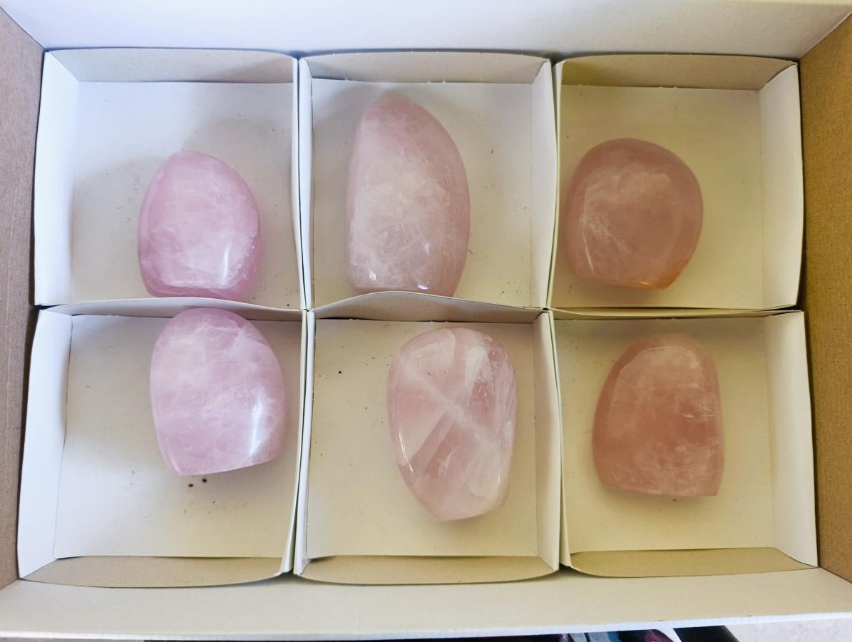 Polished Rose Quartz Standing Display Pieces x 6 From Zimbabwe