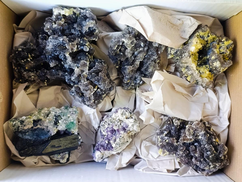 Natural Smokey Fluorite Specimens with Associated Minerals x 6 From Erongo, Namibia