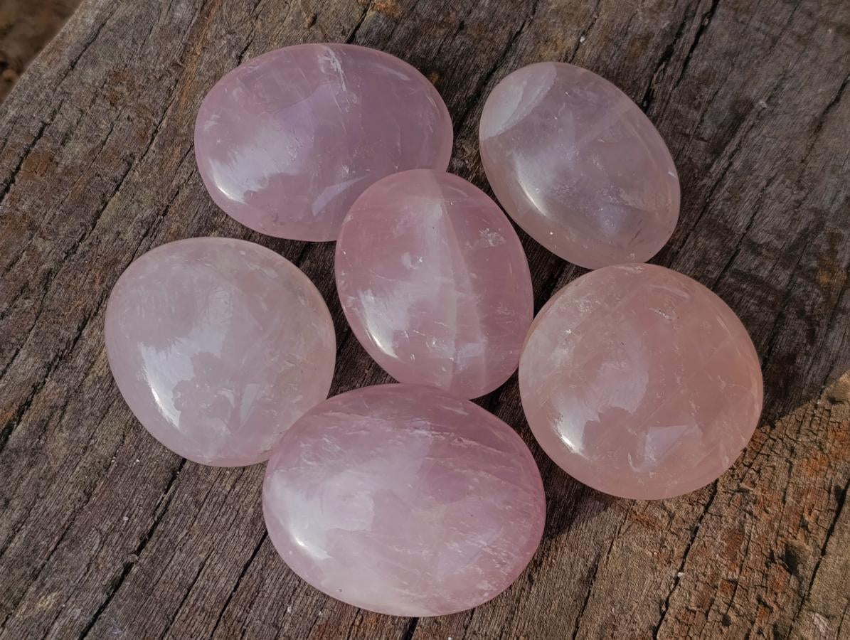 Polished Gemmy Rose Quartz Palm Stones x 20 From Madagascar