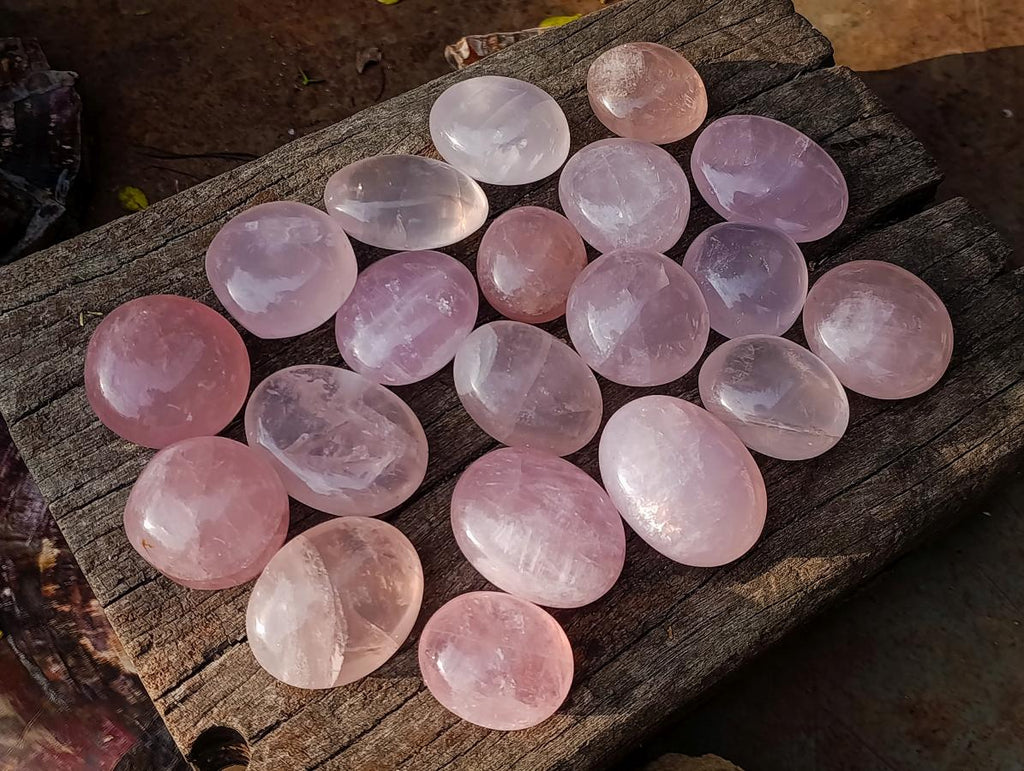 Polished Gemmy Rose Quartz Palm Stones x 20 From Madagascar