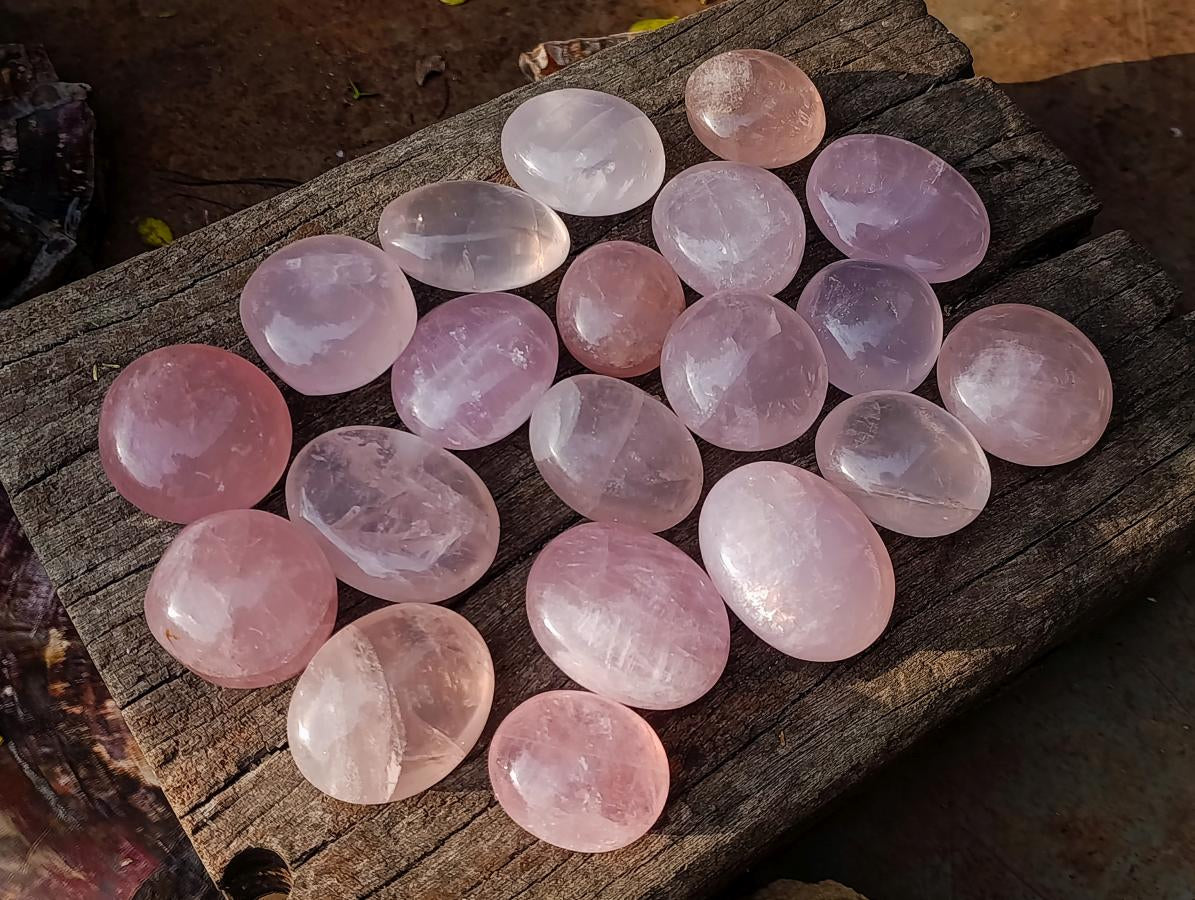 Polished Gemmy Rose Quartz Palm Stones x 20 From Madagascar