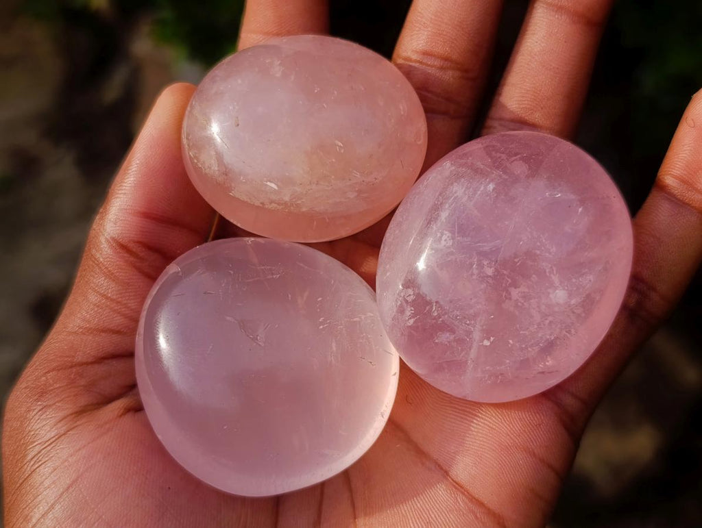 Polished Gemmy Rose Quartz Palm Stones x 20 From Madagascar