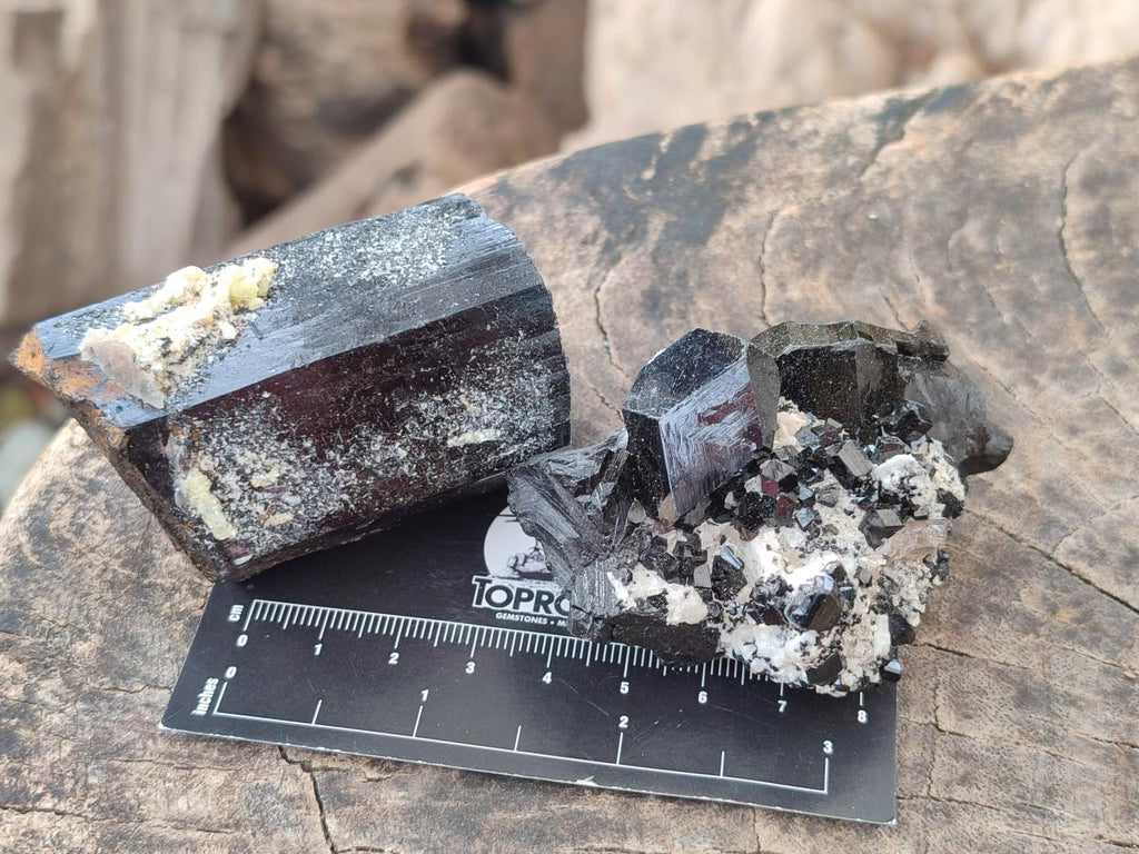 Natural Schorl Black Tourmaline Crystal and Cluster Specimens with Associated Minerals x 12 From Erongo, Namibia