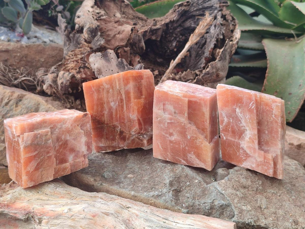 Natural Rhombohedral Sunset Orange Calcite Specimens x 6 From Spitzkop, Namibia