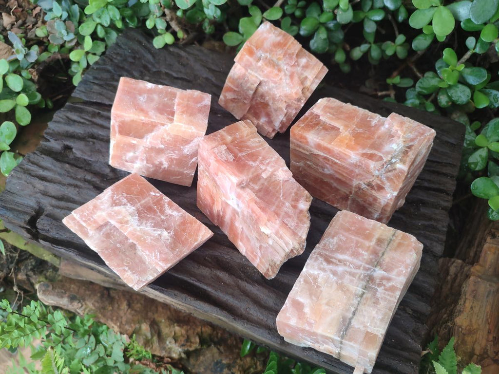 Natural Rhombohedral Sunset Orange Calcite Specimens x 6 From Spitzkop, Namibia
