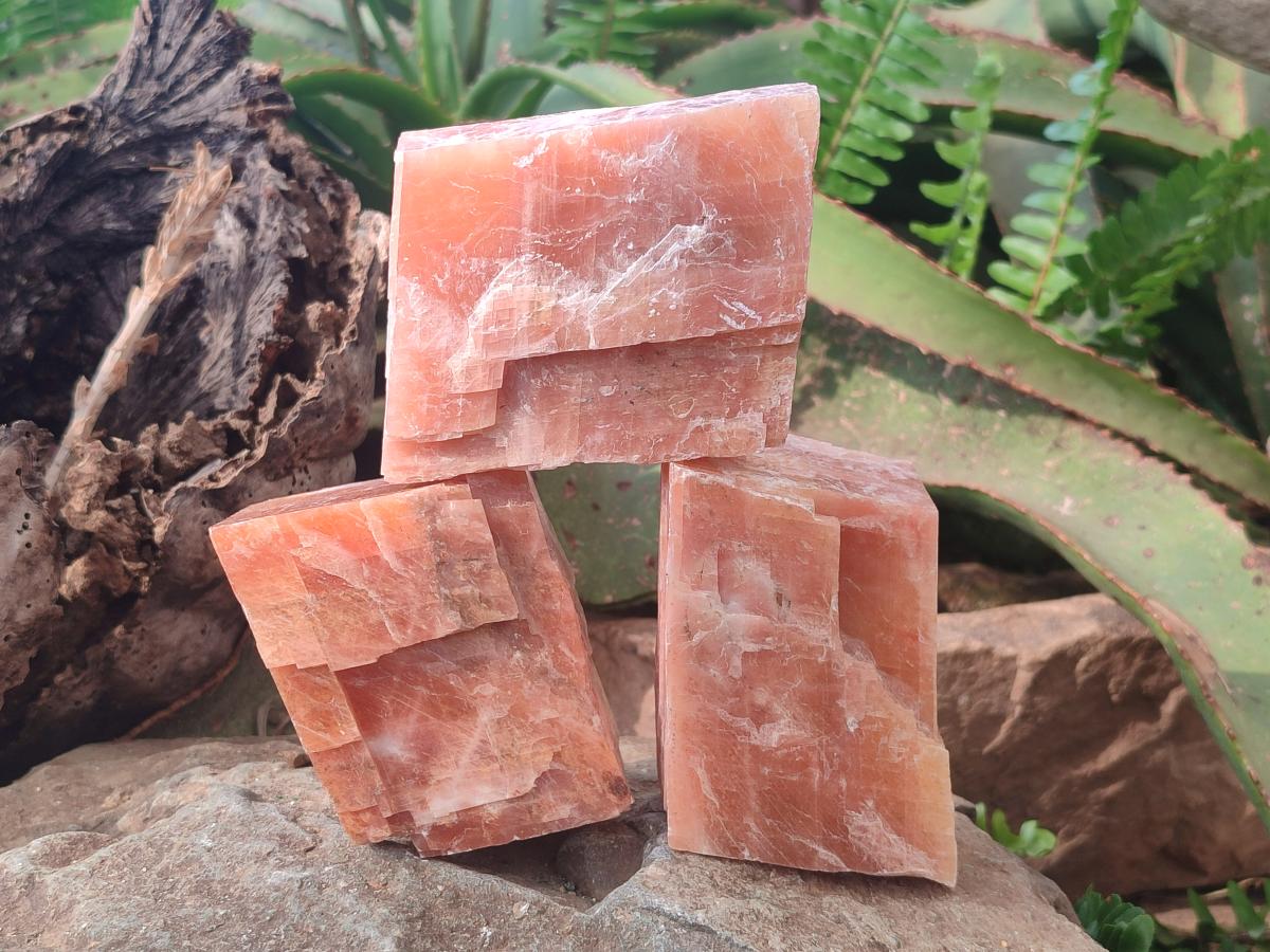 Natural Rhombohedral Sunset Orange Calcite Specimens x 6 From Spitzkop, Namibia