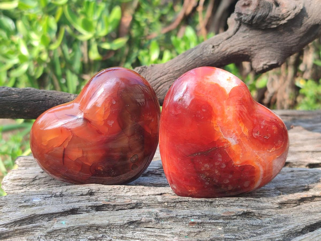 Polished Carnelian Agate Gemstone Hearts x 6 From Madagascar