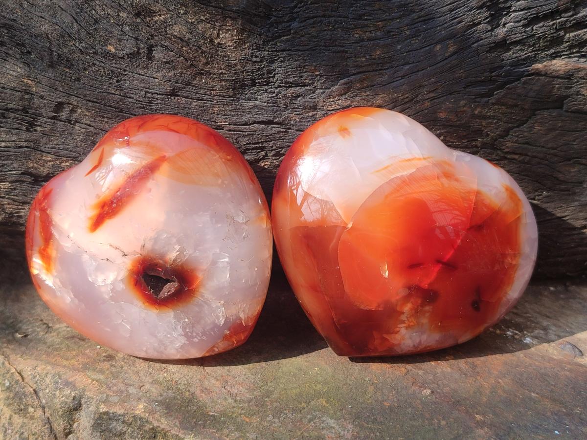 Polished Carnelian Agate Gemstone Hearts x 6 From Madagascar