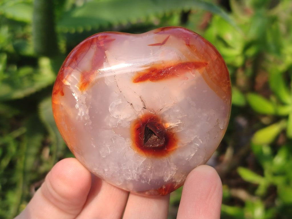 Polished Carnelian Agate Gemstone Hearts x 6 From Madagascar