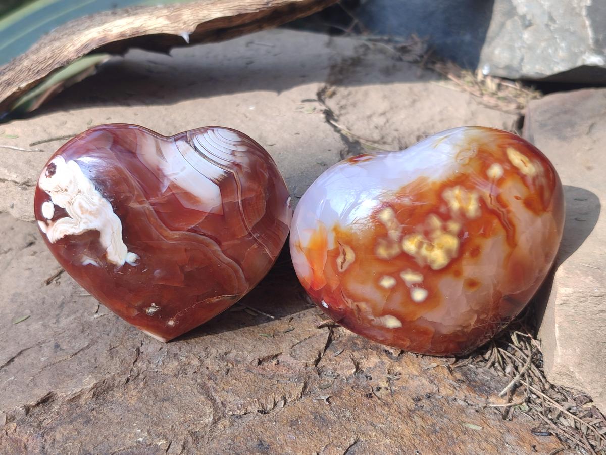 Polished Carnelian Agate Gemstone Hearts x 6 From Madagascar