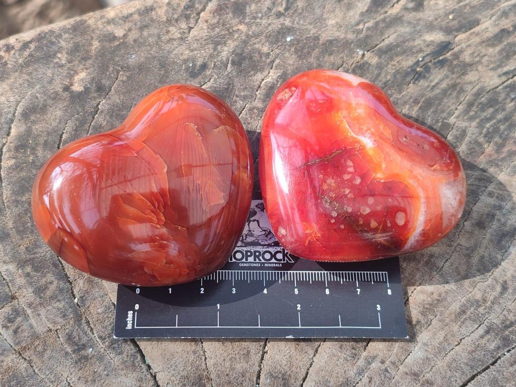 Polished Carnelian Agate Gemstone Hearts x 6 From Madagascar