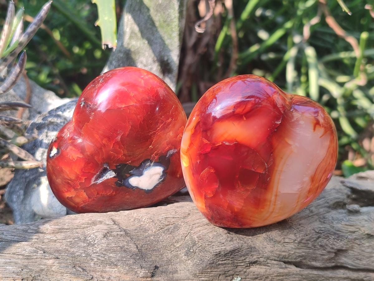 Polished Carnelian Agate Gemstone Hearts x 6 From Madagascar
