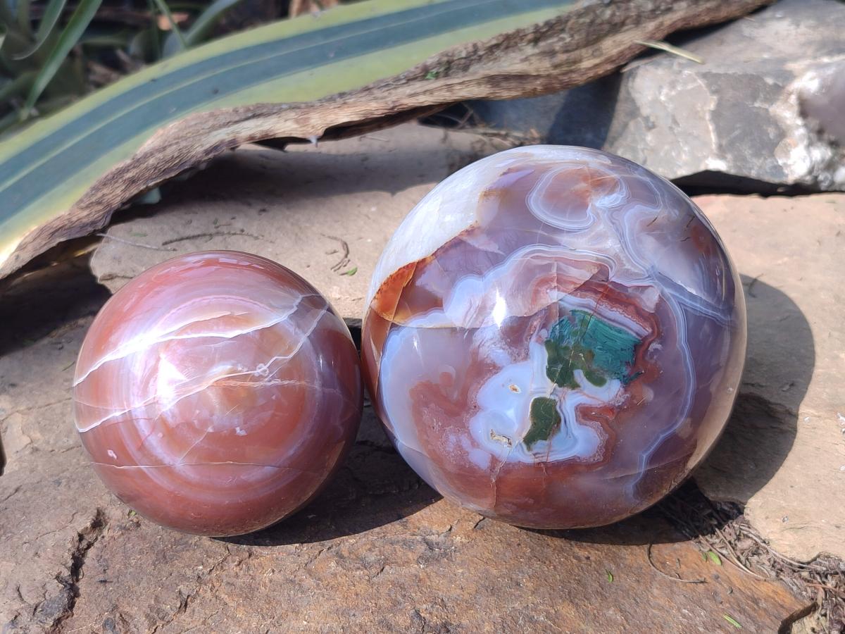 Polished Red Shashe River Agate Spheres x 2 From Shashe River, Zimbabwe